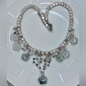 Handmade High Luster Freshwater Pearl Ombre JADE  ⭐️ Gemstone Crystal Necklace